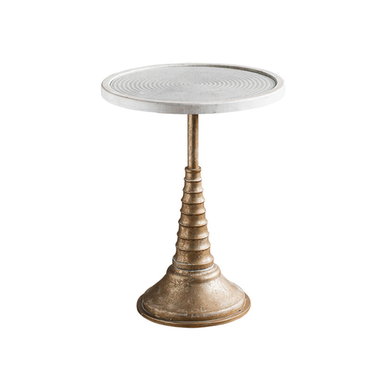 French Country Wood Round Top Side Table Distressed Iron Base End Table