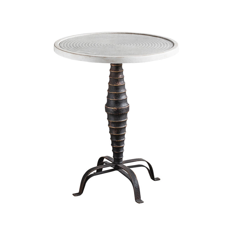French Country Wood Round Top Side Table Distressed Iron Base End Table