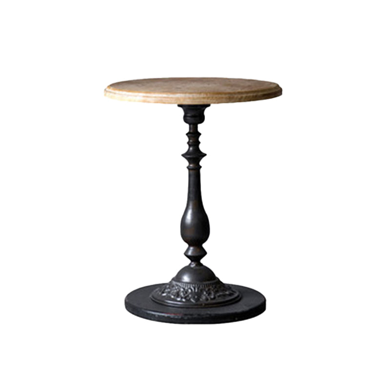 French Country Wood Round Top Side Table Distressed Iron Base End Table