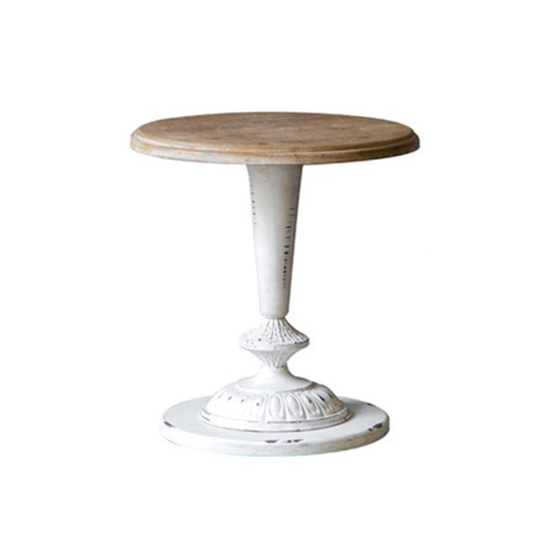 French Country Wood Round Top Side Table Distressed Iron Base End Table