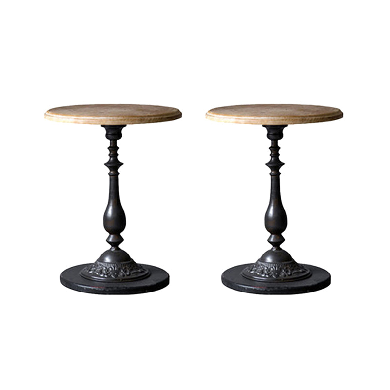 French Country Wood Round Top Side Table Distressed Iron Base End Table