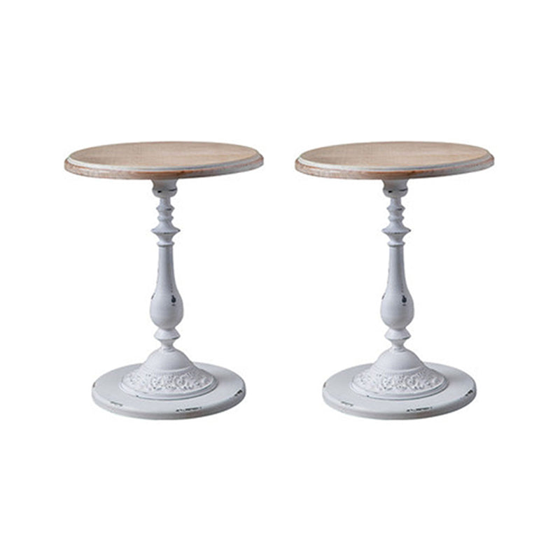 French Country Wood Round Top Side Table Distressed Iron Base End Table