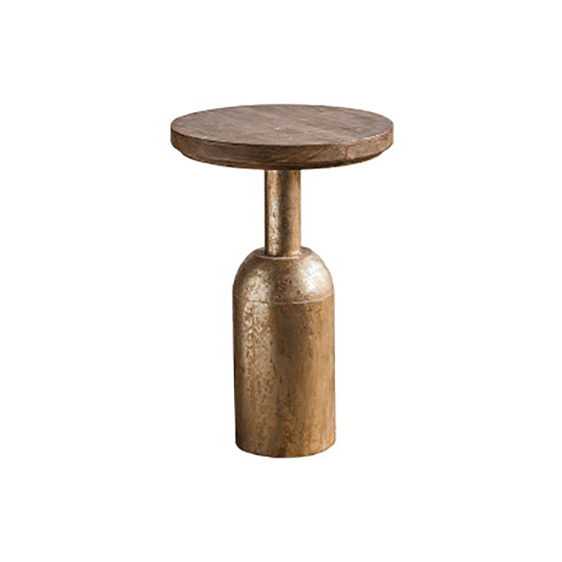 French Country Wood Round Top Side Table Distressed Iron Base End Table