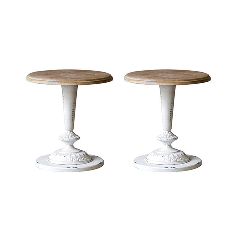 French Country Wood Round Top Side Table Distressed Iron Base End Table