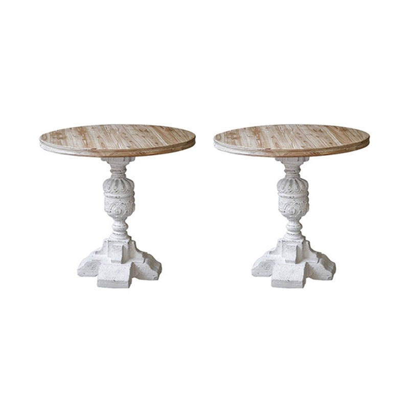 French Country Wood Round Top Side Table Distressed Iron Base End Table