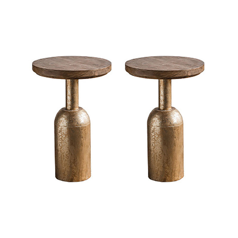 French Country Wood Round Top Side Table Distressed Iron Base End Table