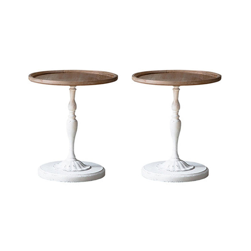 French Country Wood Round Top Side Table Distressed Iron Base End Table