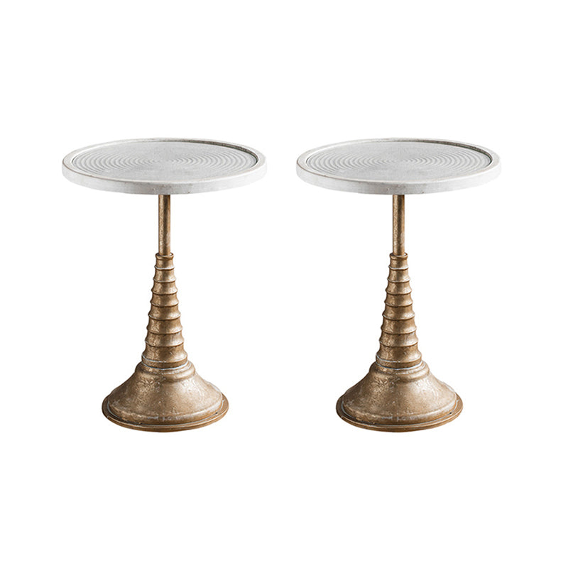 French Country Wood Round Top Side Table Distressed Iron Base End Table