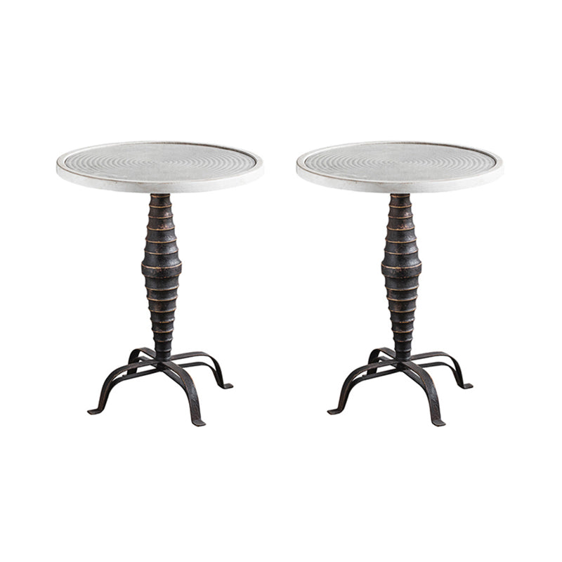French Country Wood Round Top Side Table Distressed Iron Base End Table