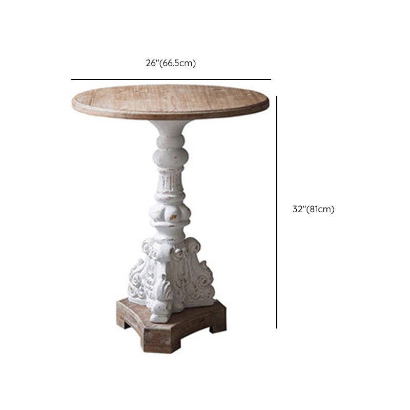 French Country Wood Round Top Side Table Distressed Iron Base End Table
