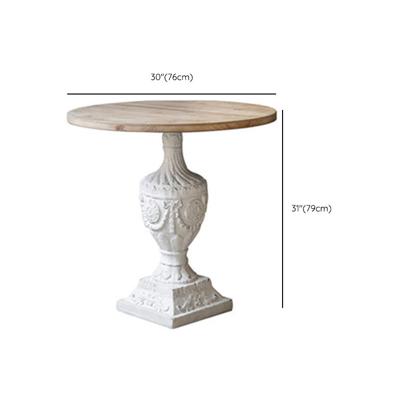 French Country Wood Round Top Side Table Distressed Iron Base End Table
