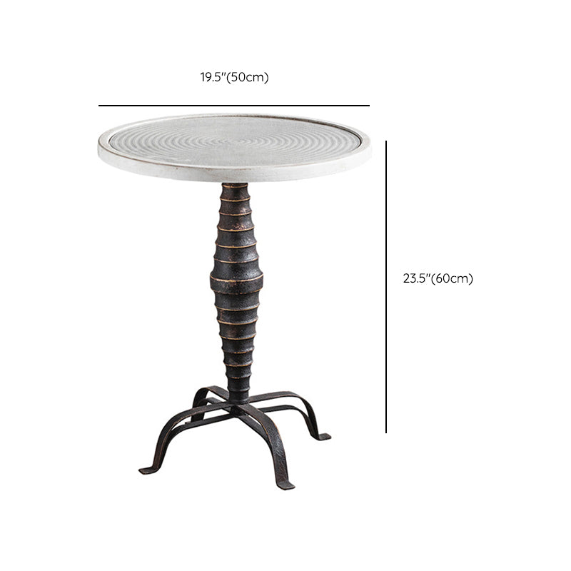 French Country Wood Round Top Side Table Distressed Iron Base End Table
