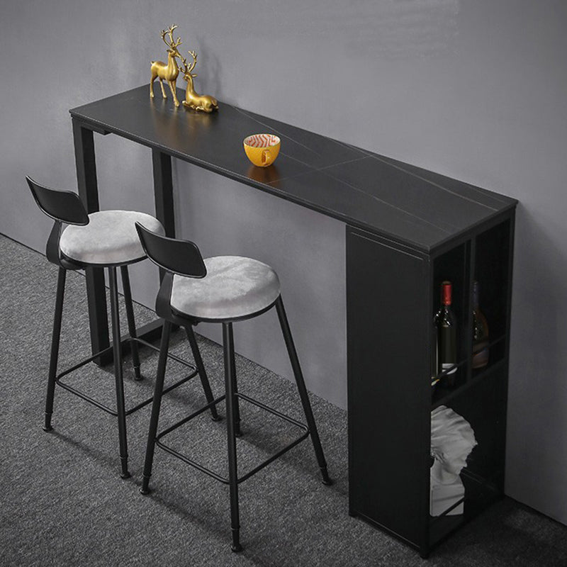 Sintered Stone Bar Table Modern Rectangle Bar Table with Storage Shelves