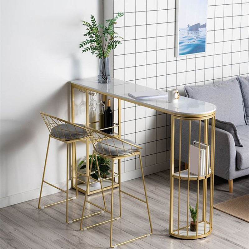 Industrial Style Bistro Bar Desk Marble Top Specialty Pub Table for Cafe