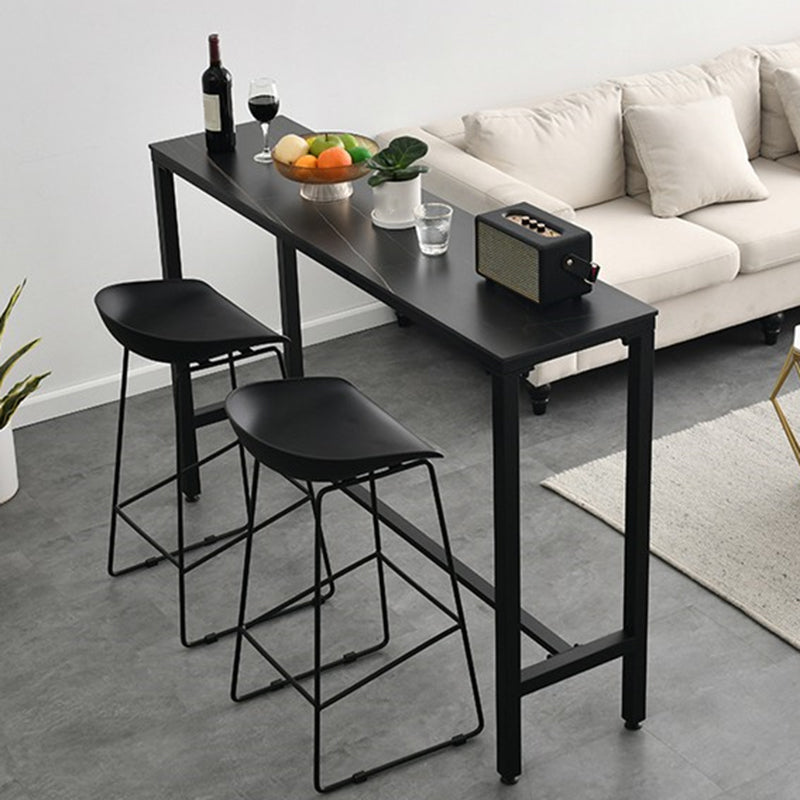 Modern Stone Top Bistro Bar Table Rectangle Metal Base Bar Table