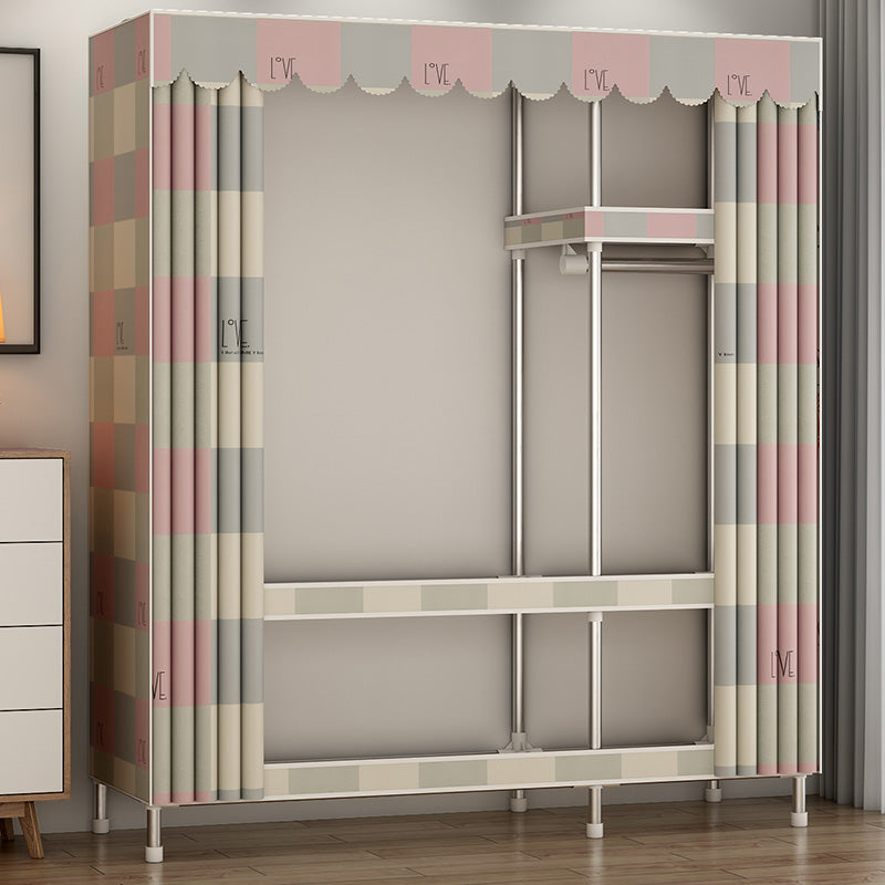 Contemporary Metal Wardrobe Cloth Rod Included Wardrobe Closet with Legs