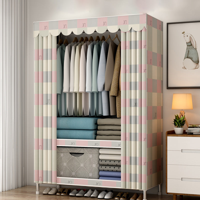 Contemporary Metal Wardrobe Cloth Rod Included Wardrobe Closet with Legs