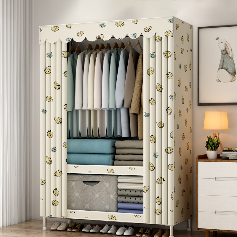 Contemporary Metal Wardrobe Cloth Rod Included Wardrobe Closet with Legs