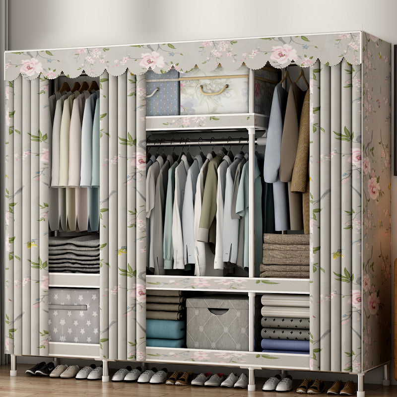 Contemporary Metal Wardrobe Cloth Rod Included Wardrobe Closet with Legs