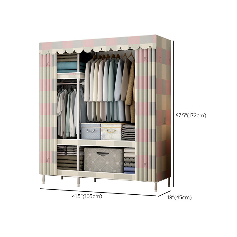 Contemporary Metal Wardrobe Cloth Rod Included Wardrobe Closet with Legs