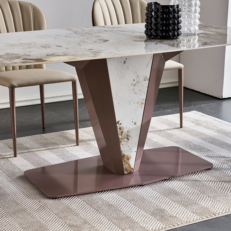 Glossy White Dining Table Set 1/4/5 Pieces Metal Base Table with Leather Chairs