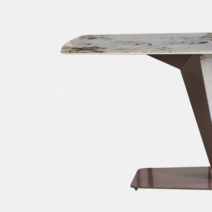 Glossy White Dining Table Set 1/4/5 Pieces Metal Base Table with Leather Chairs