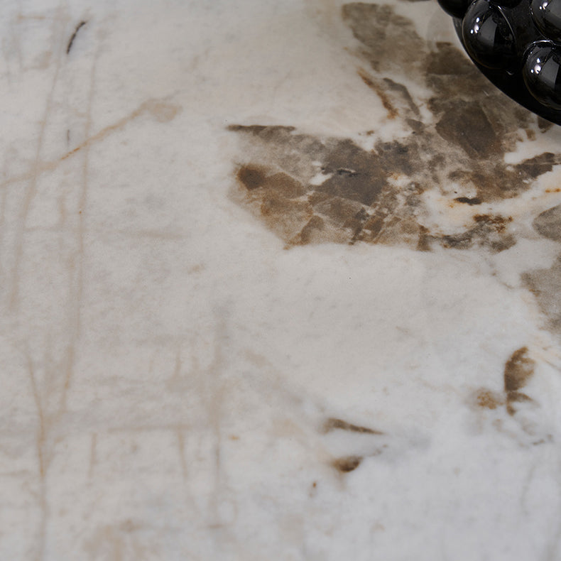 Glossy White Dining Table Set 1/4/5 Pieces Metal Base Table with Leather Chairs