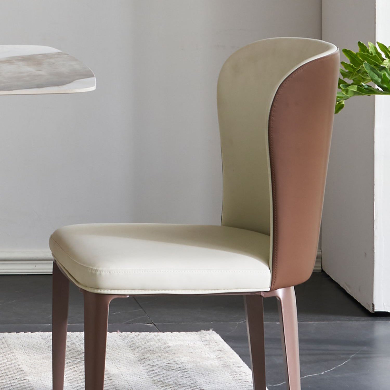 Glossy White Dining Table Set 1/4/5 Pieces Metal Base Table with Leather Chairs