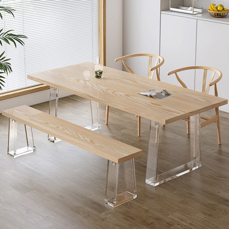 Industrial 1/2/5 Pieces Furniture Solid Wood Rectangle Dining Set in Natural