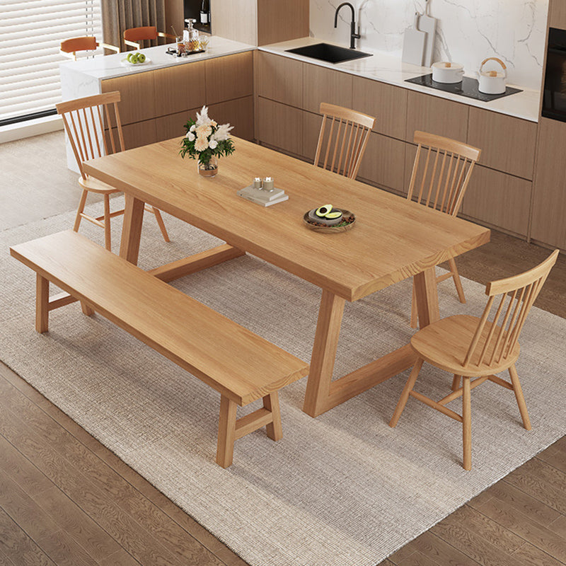 Modern Dining Set 1/3/4/5/6/7 Pcs Solid Wood Dining Table and Chairs in Natural