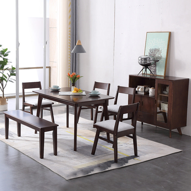 Traditional 1/2/5/6 Pieces Furniture Solid Wood Rectangle Dining Table Set in Brown