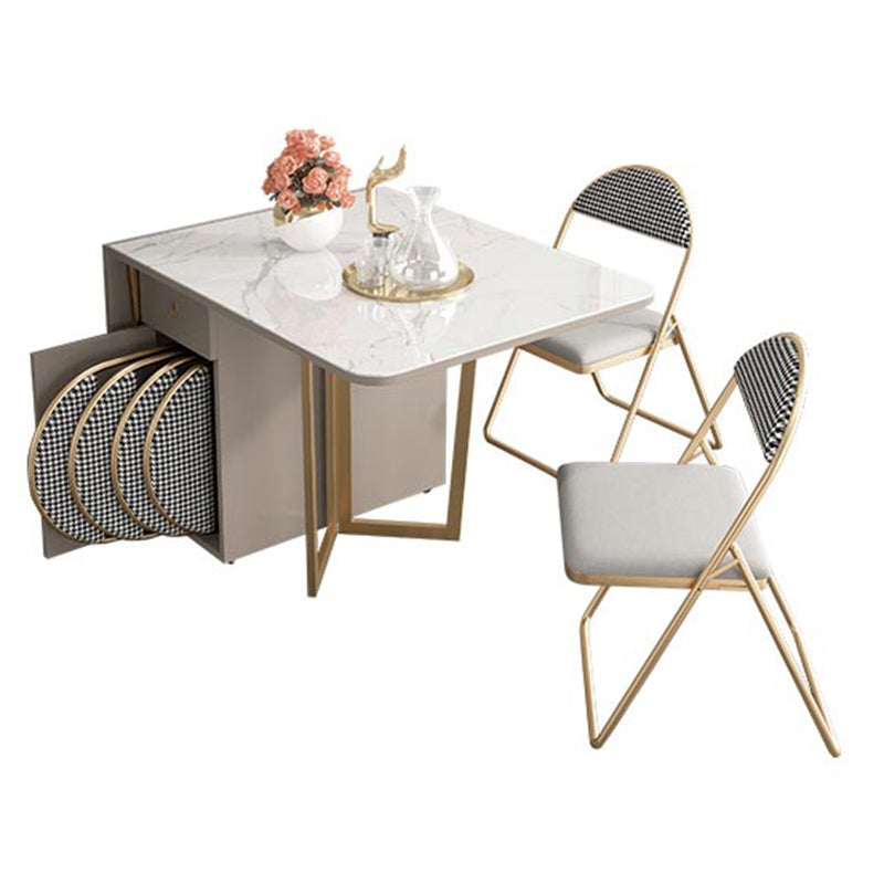 Folding Dining Table Set 1/3/5/7 Pcs Sintered Stone Dining Table with Armless Chairs