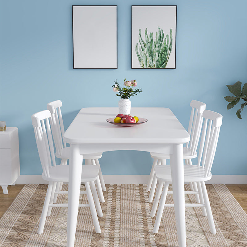 White Dining Table Set 1/5/7 Pcs Rubberwood Solid Wood Dining Table and Chairs