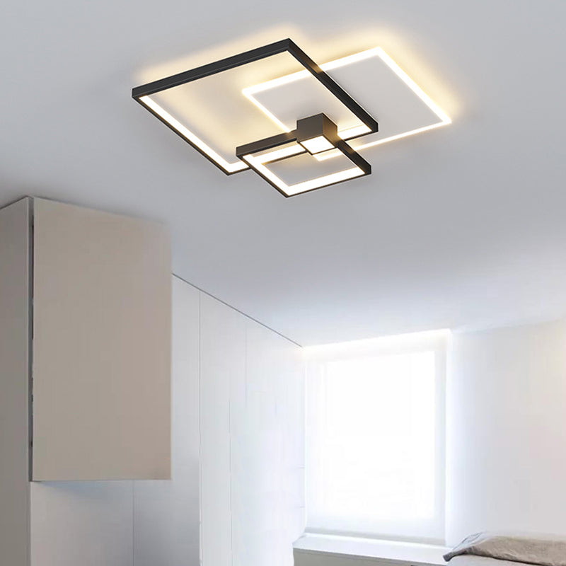 Geometric Shape Metal Flush Mount Light Modern Style 3 Lights Ceiling Mount Light in Black