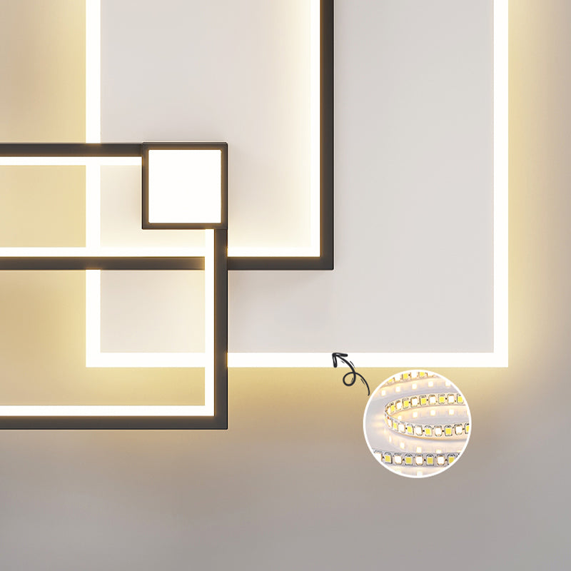 Geometric Shape Metal Flush Mount Light Modern Style 3 Lights Ceiling Mount Light in Black