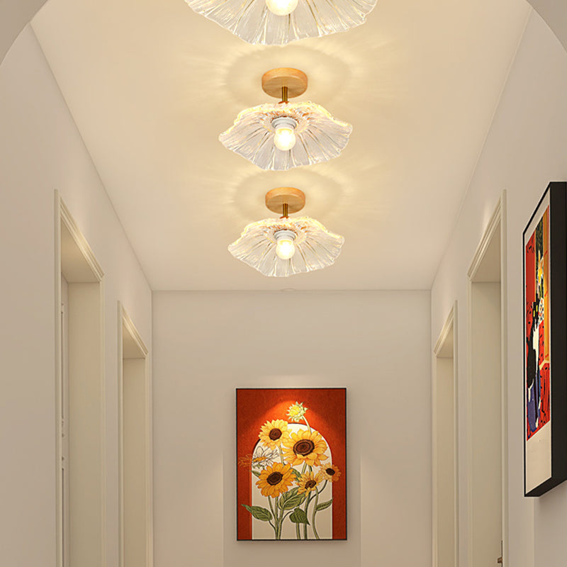 Japanese Style Ceiling Lamp Circle Shape Ceiling Light with Glass Shade for Living Room