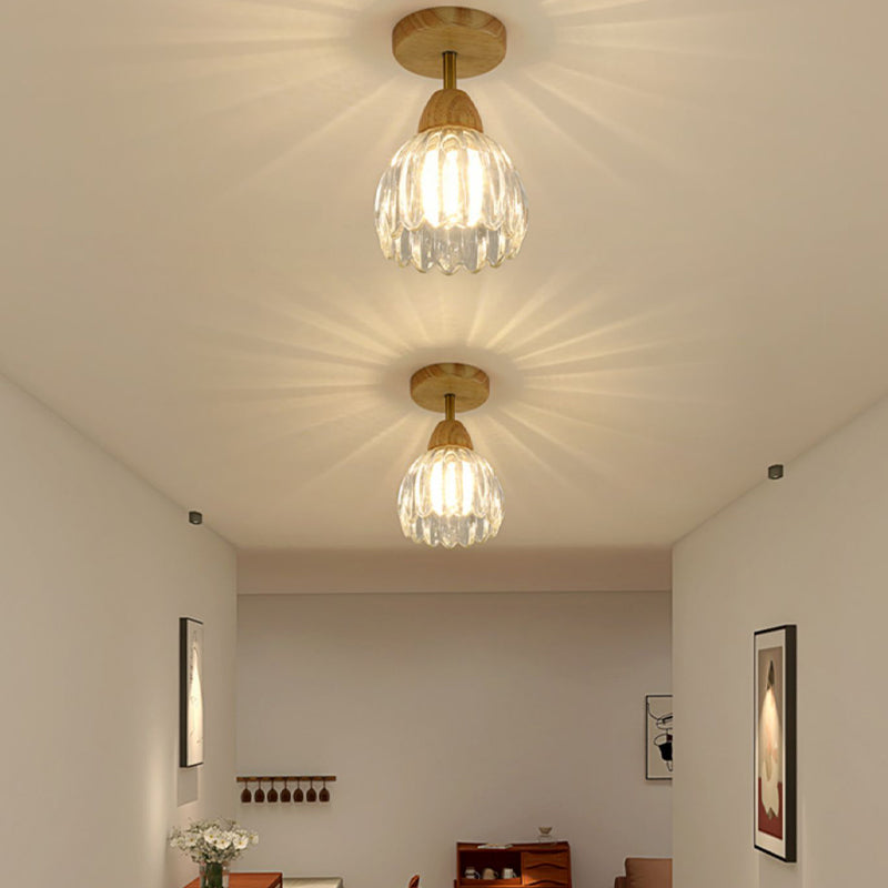 Japanese Style Ceiling Lamp Circle Shape Ceiling Light with Glass Shade for Living Room