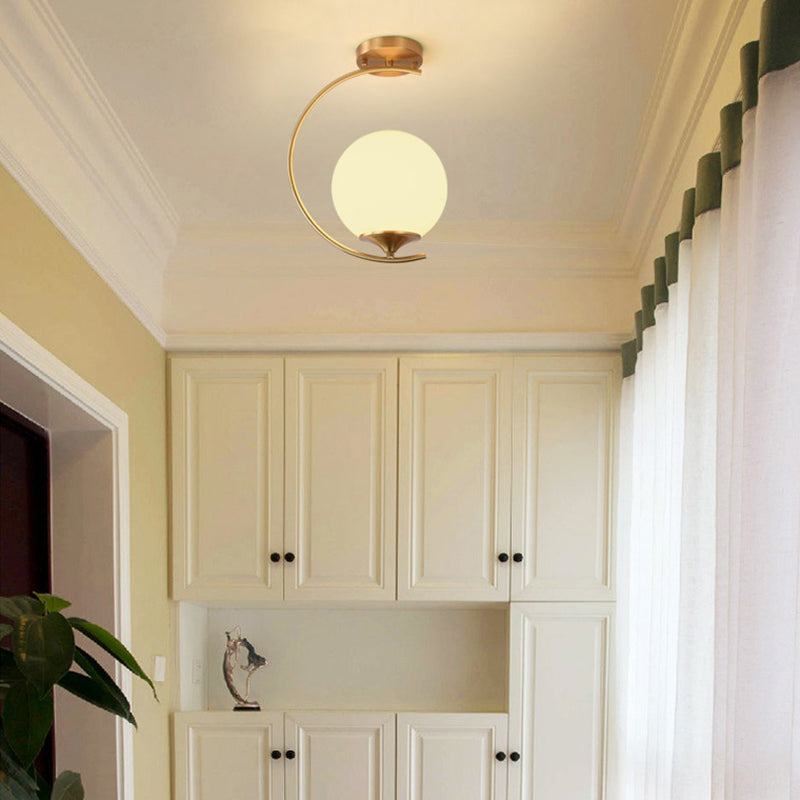 Glass Ball Shape Flush Mount Light Modern-Style 1 Light Flush Ceiling Light in Gold