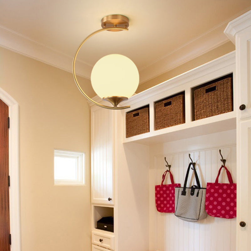 Glass Ball Shape Flush Mount Light Modern-Style 1 Light Flush Ceiling Light in Gold