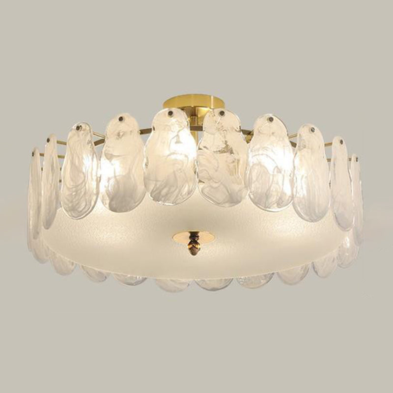 Glass Round Shape Flush Mount Light Modern-Style Multi Lights Flush Ceiling Light in Gold