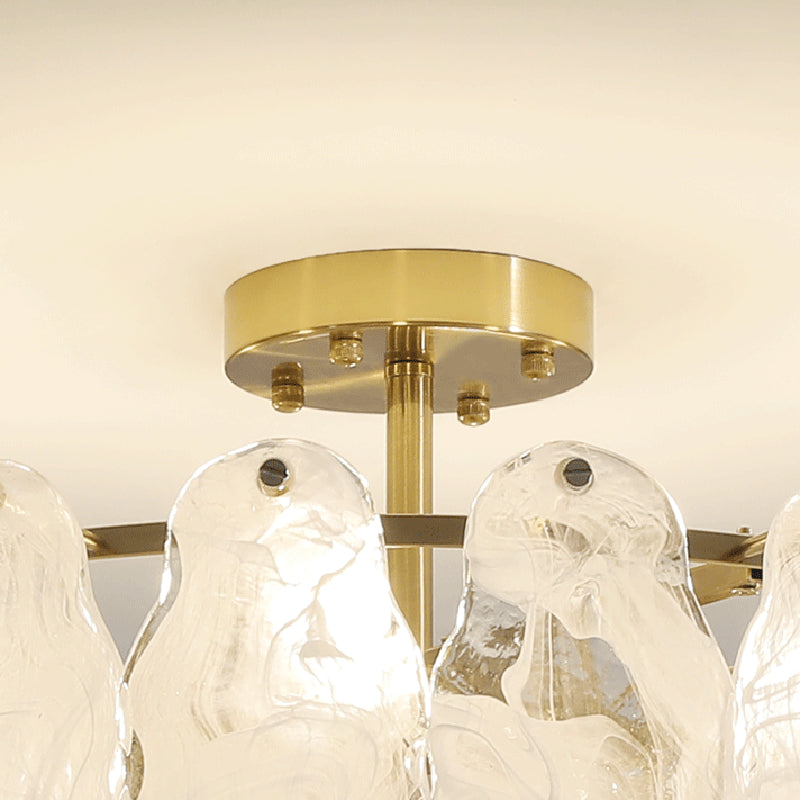 Glass Round Shape Flush Mount Light Modern-Style Multi Lights Flush Ceiling Light in Gold