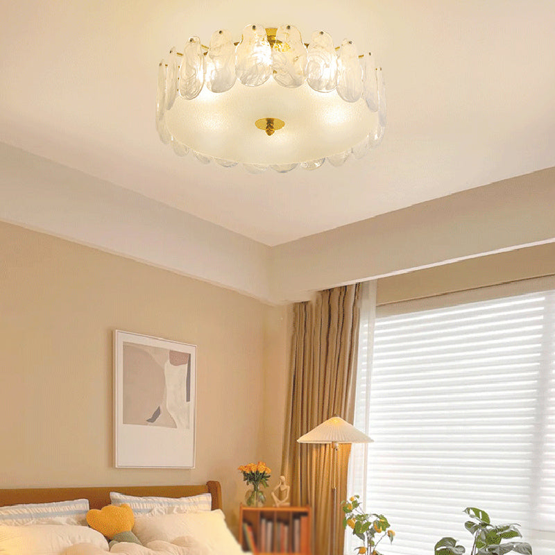 Glass Round Shape Flush Mount Light Modern-Style Multi Lights Flush Ceiling Light in Gold