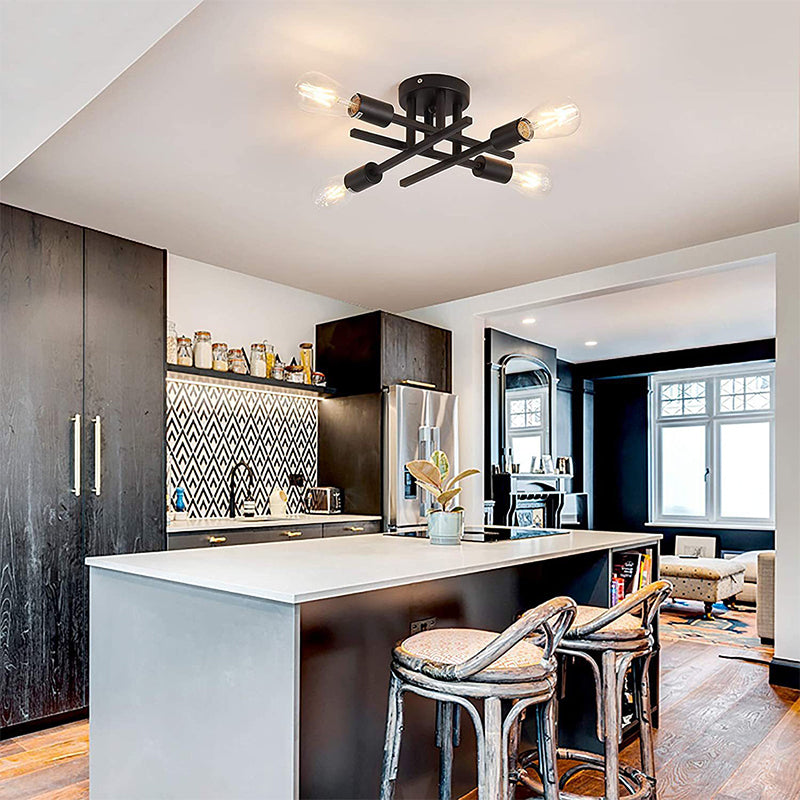Industrial Semi Flush Light Fixtures Exposed Bulb Ceiling Lamp for Bedroom
