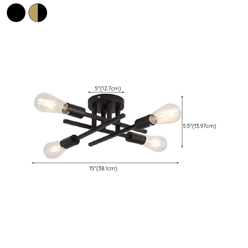 Industrial Semi Flush Light Fixtures Exposed Bulb Ceiling Lamp for Bedroom