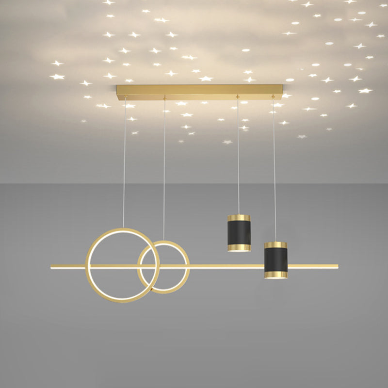 5-Light Contemporary Black/Golden Island Lighting LED Ceiling Light for Bedroom