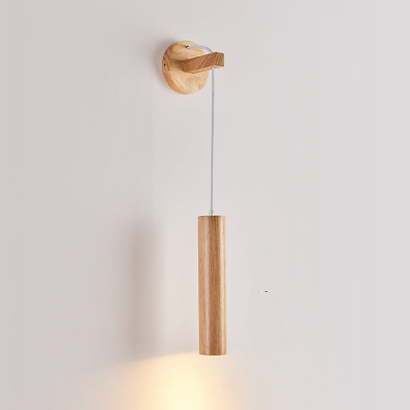 Modern Style Cylinder Shape Wall Light Wood 1 Light Sconces for Bedroom