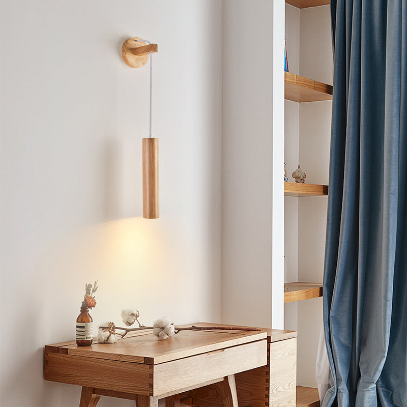 Modern Style Cylinder Shape Wall Light Wood 1 Light Sconces for Bedroom