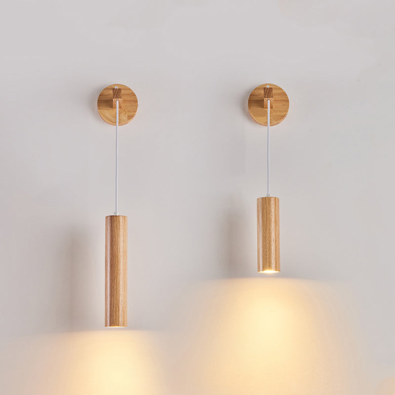 Modern Style Cylinder Shape Wall Light Wood 1 Light Sconces for Bedroom