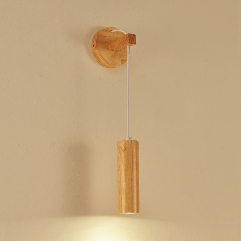 Modern Style Cylinder Shape Wall Light Wood 1 Light Sconces for Bedroom