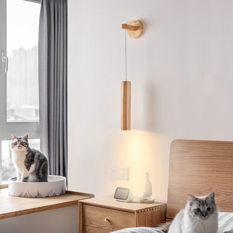 Modern Style Cylinder Shape Wall Light Wood 1 Light Sconces for Bedroom